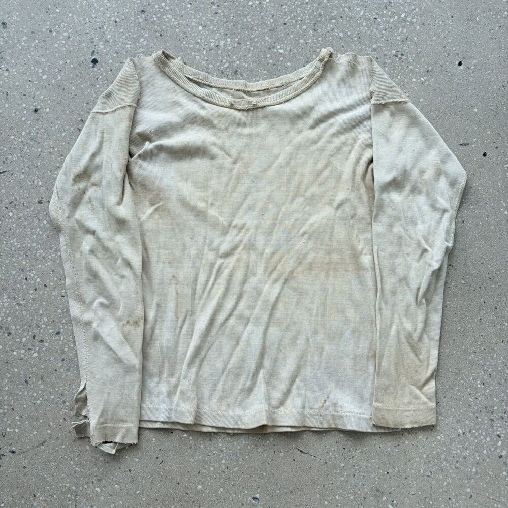 Vintage 40s Cream Wool Distressed Thermal Shirt